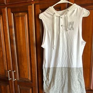 Men's Sleeveless Hoodie Shirt - White and Gray